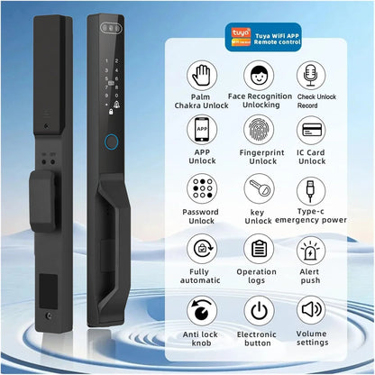 For Euro Mortise of 85/92 3D Face Recognition Smart Door Lock Tuya App Control IP68 Waterpoof Wifi Eletric Digital Smart Lock - QUORE