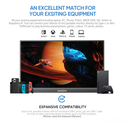 Draagbare Monitor – Extern Scherm – Mobiel Beeldscherm – Laptop Uitbreiding – 17,3 Inch Full HD – IPS Scherm – USB-C & Mini HDMI Aansluiting
