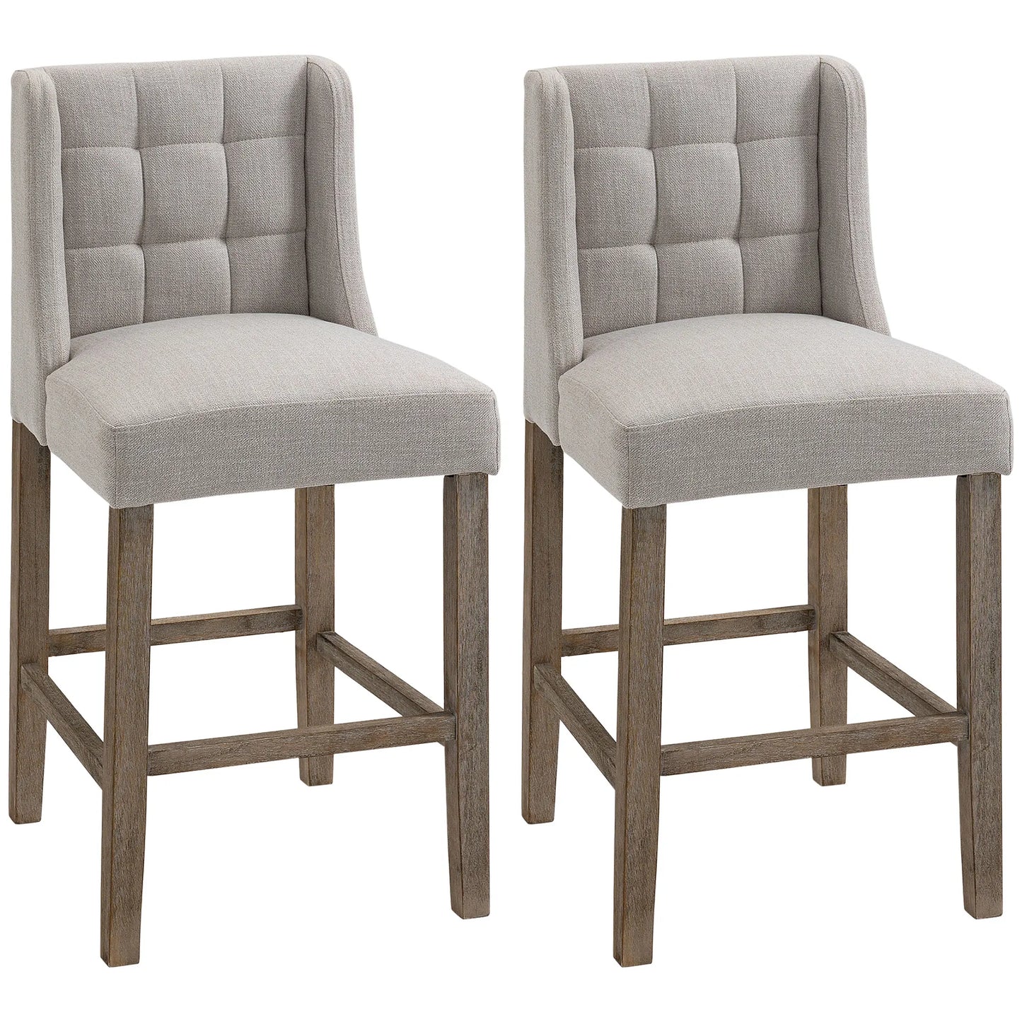 Barkrukken – Barstoelen – Keukenstoelen – Barstoelen Set – Barkrukken Met Rugleuning – Zithoogte 67 cm – Polyester Stof Met Rubberhouten Poten - Beige