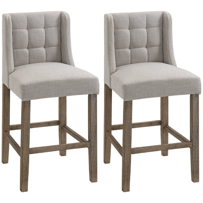 Barkrukken – Barstoelen – Keukenstoelen – Barstoelen Set – Barkrukken Met Rugleuning – Zithoogte 67 cm – Polyester Stof Met Rubberhouten Poten - Beige