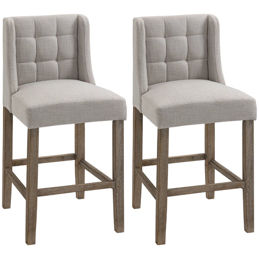 Barkrukken – Barstoelen – Keukenstoelen – Barstoelen Set – Barkrukken Met Rugleuning – Zithoogte 67 cm – Polyester Stof Met Rubberhouten Poten - Beige