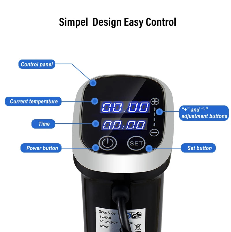 Sous Vide Kokers - 1200W 220V - Onderdompeling Circulatiepomp - Vacuüm Slowcooker -Met LED digitaal display - IPX7 - QUORE