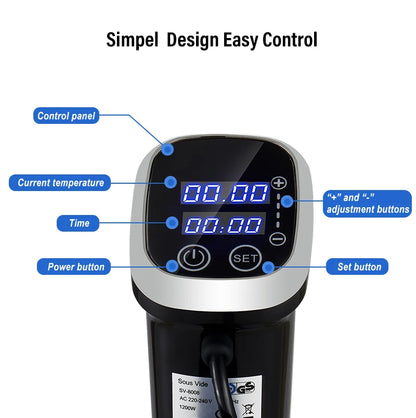 Sous Vide Kokers - 1200W 220V - Onderdompeling Circulatiepomp - Vacuüm Slowcooker -Met LED digitaal display - IPX7 - QUORE