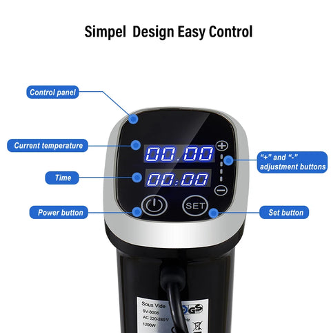 Sous Vide Kokers - 1200W 220V - Onderdompeling Circulatiepomp - Vacuüm Slowcooker -Met LED digitaal display - IPX7 - QUORE