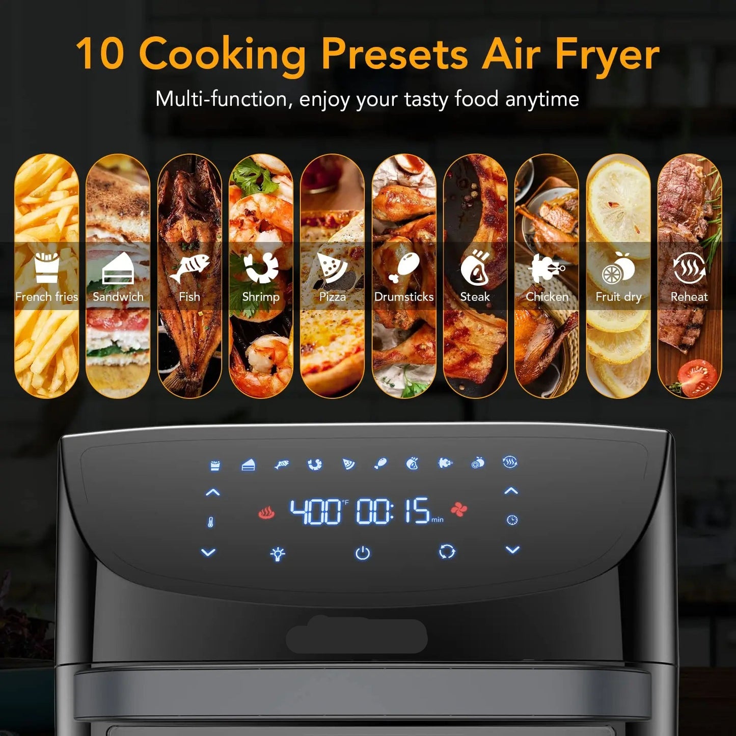 Airfryer - 18L – Heteluchtfriteuse - 10-in-1 Digitale Convectie Oven – 1800W - Airfryer en Toaster Combinatie – Groot Formaat - met LED Scherm - Meerdere Rekniveau's - QUORE