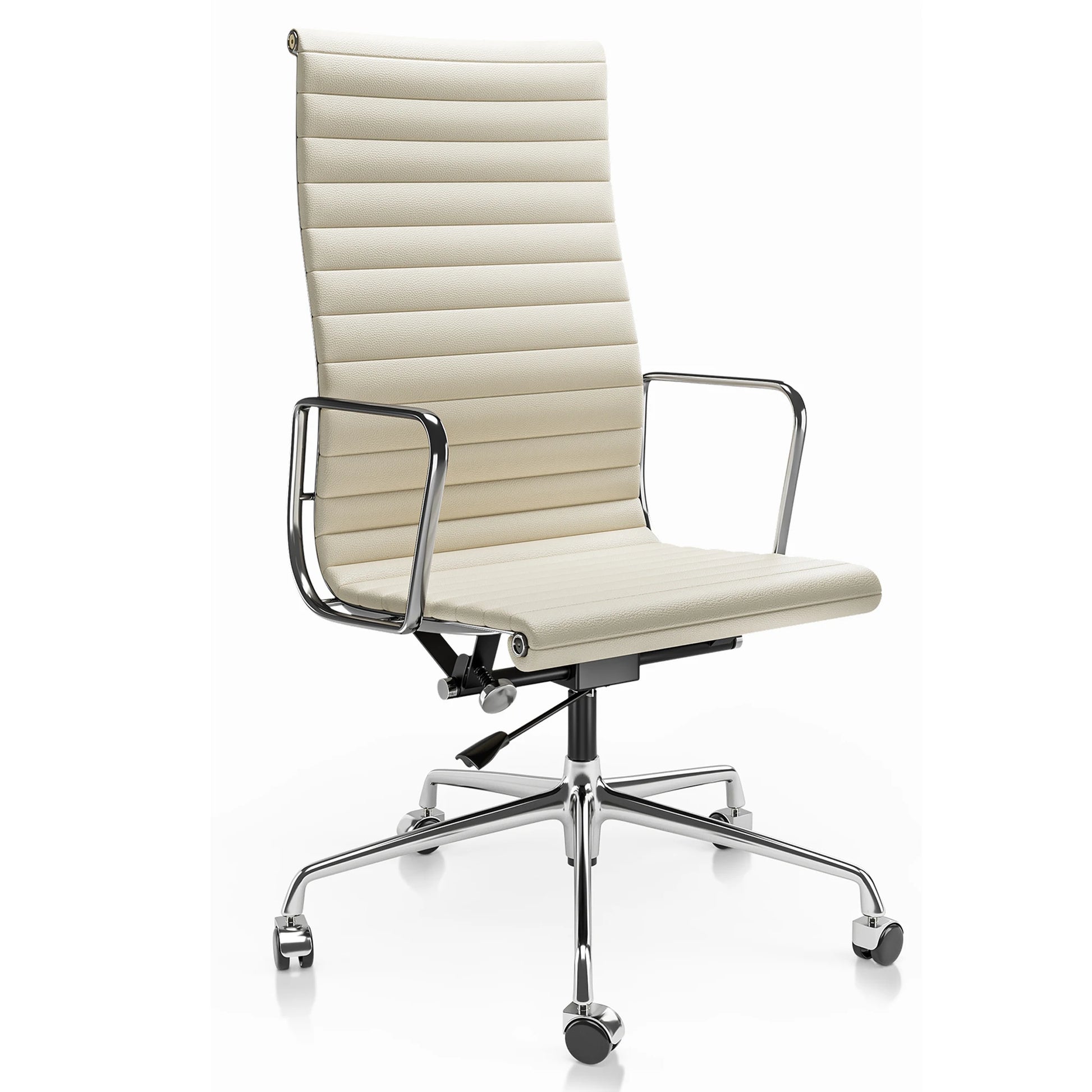 Bureaustoel – Draaistoel – Office Chair – Gamingstoel – Ergonomische Stoel – Wit Echt Leder – Hoge Rugleuning – Verstelbare Zithoogte - QUORE