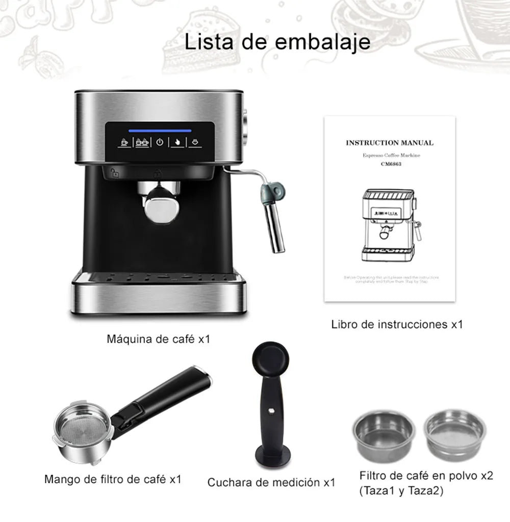 Italiaanse Espressomachine - 2-in-1 - 20Bar - 1.6L - Machines À Cafe Italiaanse Espresso - Koffiezetapparaat Met Melkopschuimer Wand - Mousseur De Lait Voor Cappuccino - latte