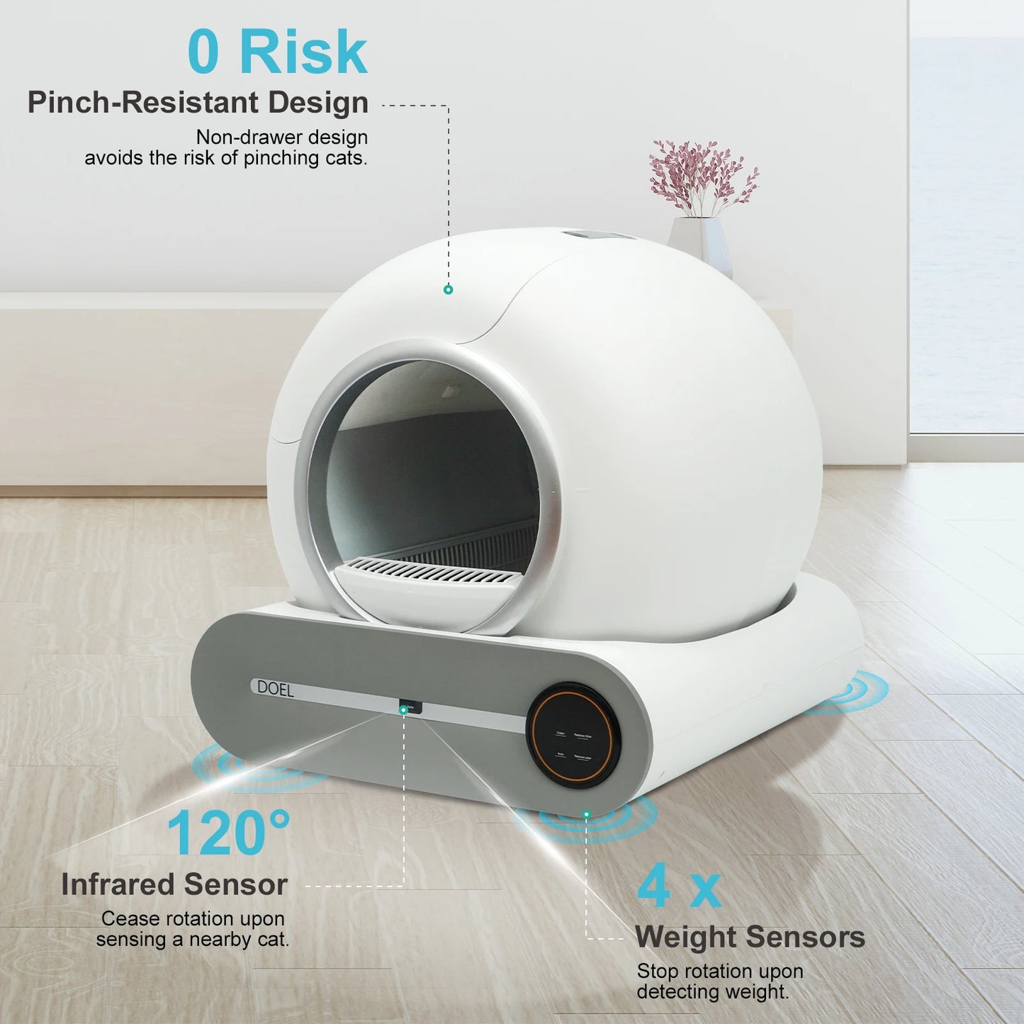 Automatische Kattenbak – Zelfreinigende Bak – Slimme Kattenbak – Kattenbak Met App – 65 Liter – Sensor Met Gewichtdetectie