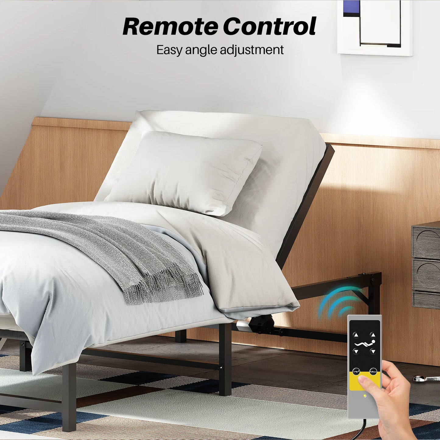 Verstelbaar Bedframe – Elektrisch Bedbodem – Verstelbare Lattenbodem – Bedframe Met Afstandsbediening – Stil Motor – Geschikt Voor Diverse Matrassen - 199 x 150 x 30 cm - Zwart