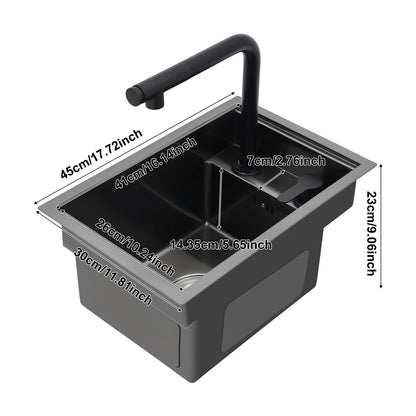 Ingebouwde Keukenspoelbak – Spoelbak Met Uittrekbare Kraan – Keukenkraan – Barspoelbak – Aanrechtspoelbak – Zwart Roestvrij Staal – Grote Spoelbak Met Nano Coating – Uittrekbare Kraan Met Warm/Koud Water