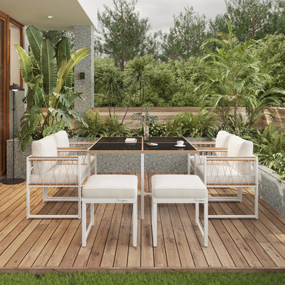 Tuinmeubelset - Tuinset – Tafel Met Stoelen – 7-Delig – Buitenmeubel – Comfortabel – 118x118 Cm – Weerbestendig Stalen Frame - Wit
