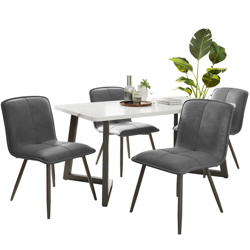 Eetkamerstoelen met Rugleuning -  Keukenstoelen met Fluwelen Bekleding - Beklede Metalen stoelen - Ergonomische Stoelen - Ste van 4 - Grijs(Geen tabel)