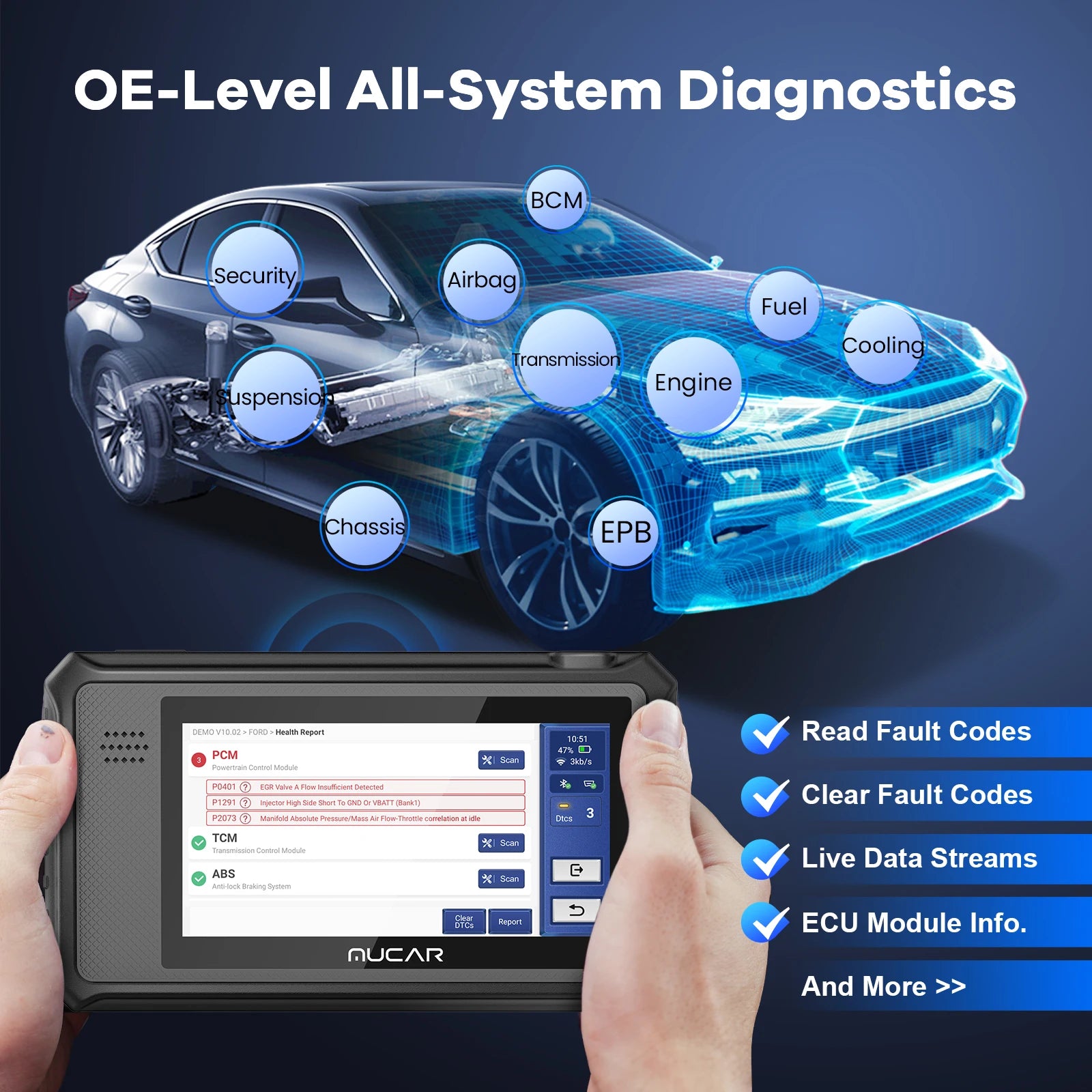 OBD2 Scanner – Auto Diagnoseapparaat – Uitleesapparaat – Codelezer – Storing Verwijderen – Bi-directionele Besturing – 34 Resetfuncties – Levenslange Gratis Updates - QUORE