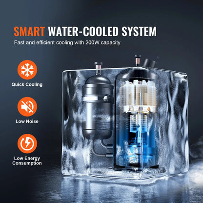 Industriële Waterkoeler - Chiller Industriële - Luchtgekoeld Industrieel Water Chiller - 200W – 12L Waterreservoir – 7.8 L/min – Compressor Koelsysteem – Geschikt voor CO₂ Lasers tot 100W – Waterchiller met Alarmfuncties - Grijs