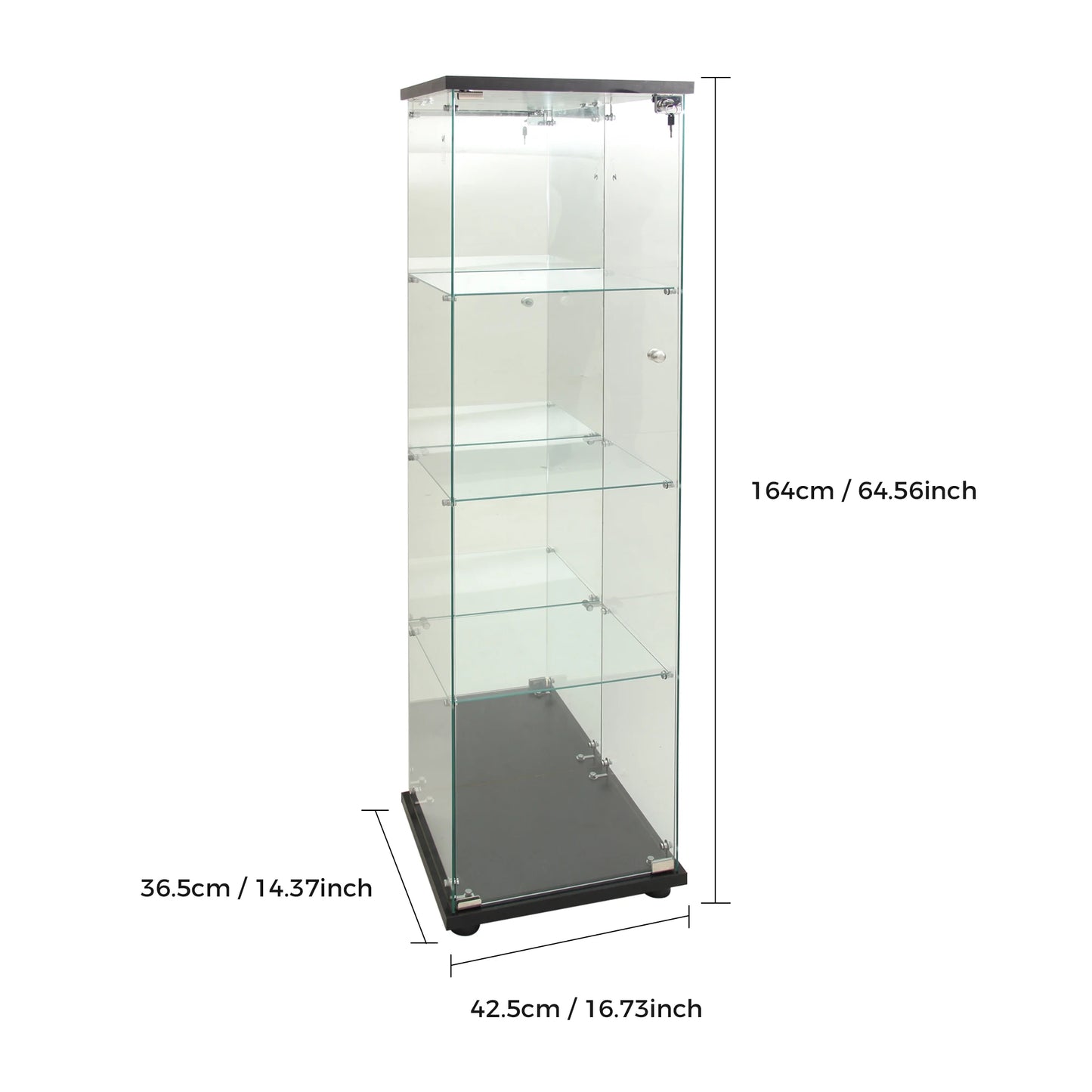 Vitrinekast – Glasvitrine – Displaykast – Vitrinekast Met LED – Gehard Glas – Met Slot – 36,5x42,5x164 cm