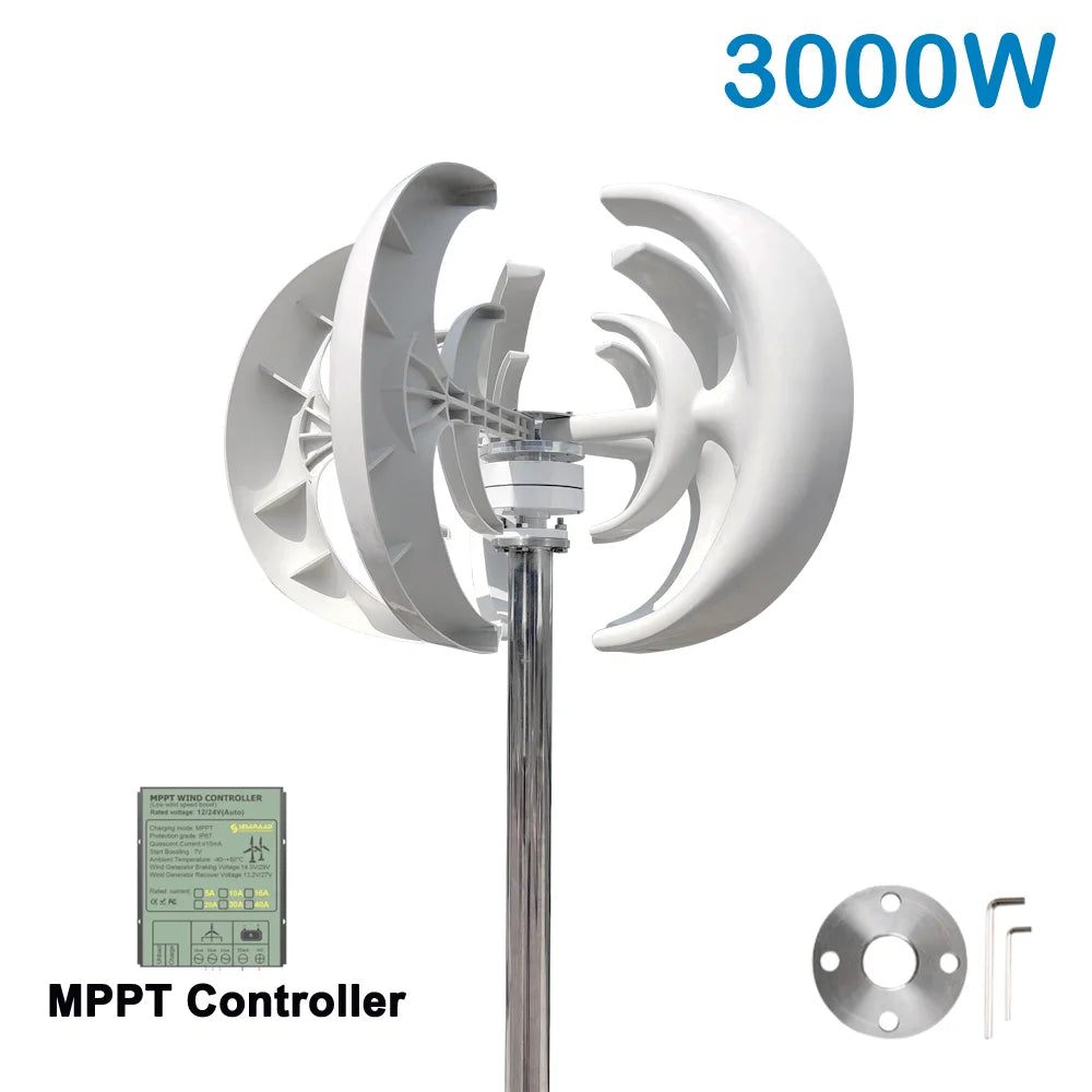 3000W Verticale As Windturbine Generator – Verticale Windmolen – Windgenerator – Windenergie Generator – Off-Grid Windturbine 48V Met MPPT – Laag Geluidsniveau – Start Bij Lage Windsnelheid