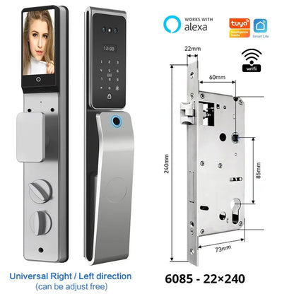 Slimme Deurslot – Elektronisch Slot – Toegangssysteem – Biometrisch Slot – Digitaal Deurslot – 3D Gezichtsherkenning – IP67 Waterdicht Aluminiumslot - 22x240 - 6085 insteek - QUORE