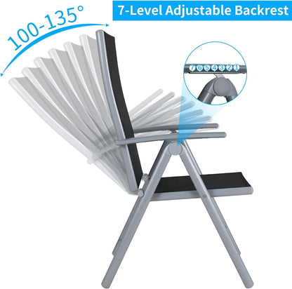 Tuinset – Balkonset – Buitenmeubilair – Tuinmeubel – Inklapbaar – Aluminium Frame – 7-Voudig Verstelbare Rugleuning
