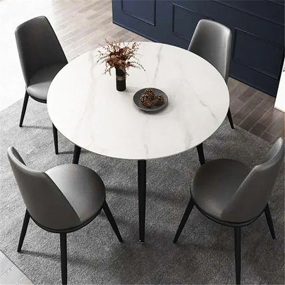 Ronde Eettafel – Keukentafel – Dining Table – Tafel – Restauranttafel – Wit Marmeren Blad – Diameter 80 cm – Zwart Metalen Frame - QUORE