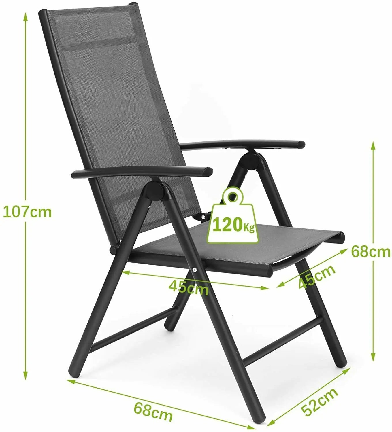 Tuinstoelen - Balkonstoelen - 7-Standen Verstelbaar - Opvouwbare - Aluminium Frame - Set van 2 - Tot 150kg Draagkracht – Tuin & Camping Stoelen - Grijs