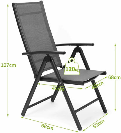 Tuinstoelen - Balkonstoelen - 7-Standen Verstelbaar - Opvouwbare - Aluminium Frame - Set van 2 - Tot 150kg Draagkracht – Tuin & Camping Stoelen - Grijs