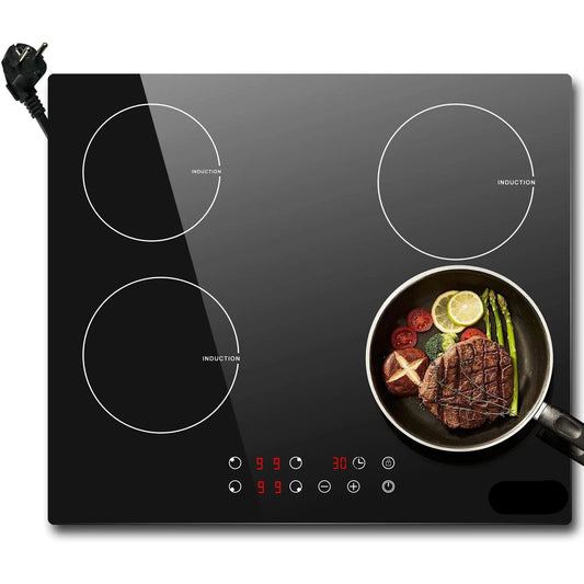 Induction hob - Induction Hob - Induction Cook Top - Induction Cooker - Electric Burner - 4 burners - with plug - Touch Control - Timer Safety Lock - 3500W - Black