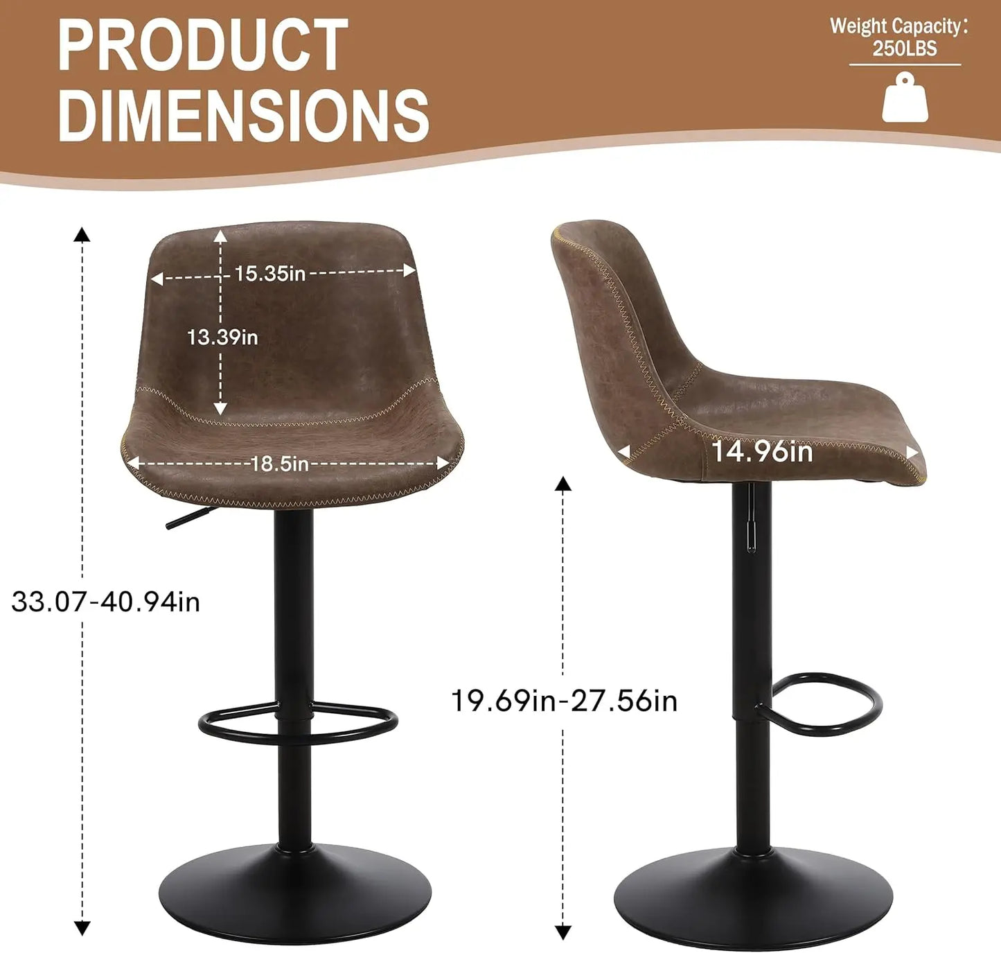Barkrukken – Barkruk Set – Krukken – Barstoelen – Barkruk met Rugleuning – Verstelbare Zithoogte 50-70 cm – 360° Draaibaar – Wit – PU-leer