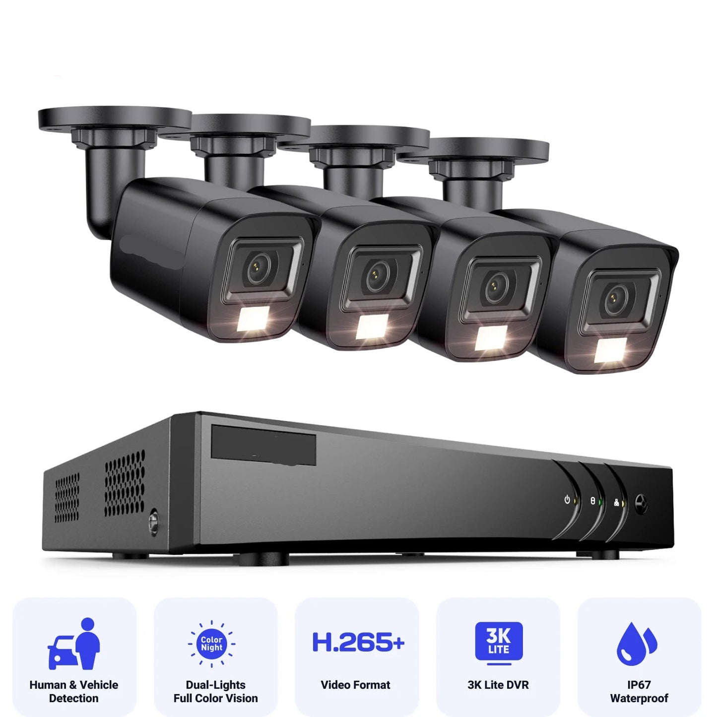 Beveiligingscamera's - Camerabewaking - CCTV Camerasysteem - Waterdichte - 2MP Resolutie -  8-Kanaals DVR & H.265+ Technologie - 4 Stuks Outdoor Camera’s - Zonder Geïntegreerde HDD