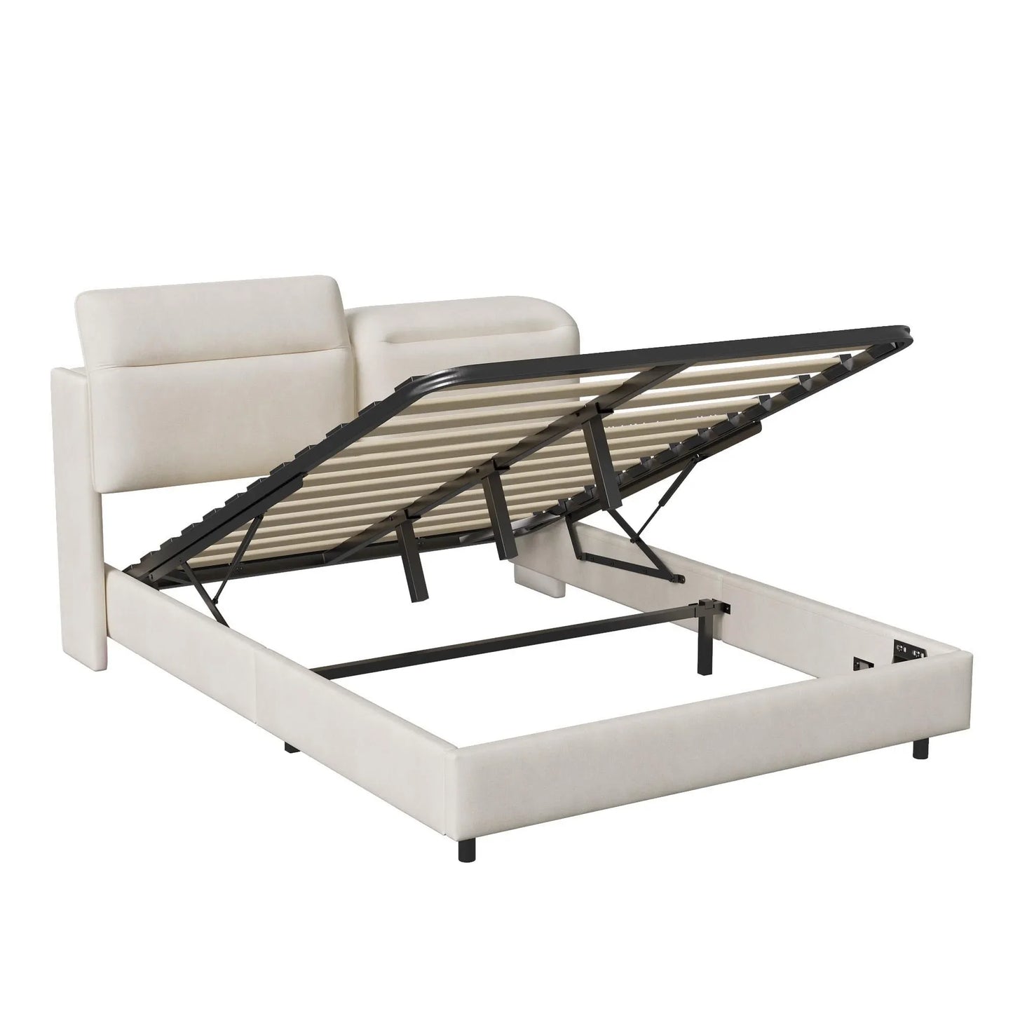 Bedframe – Gestoffeerd Bed – Tweepersoonsbed – Opbergbed – Velours – Verstelbaar Hoofdbord – LED-Verlichting