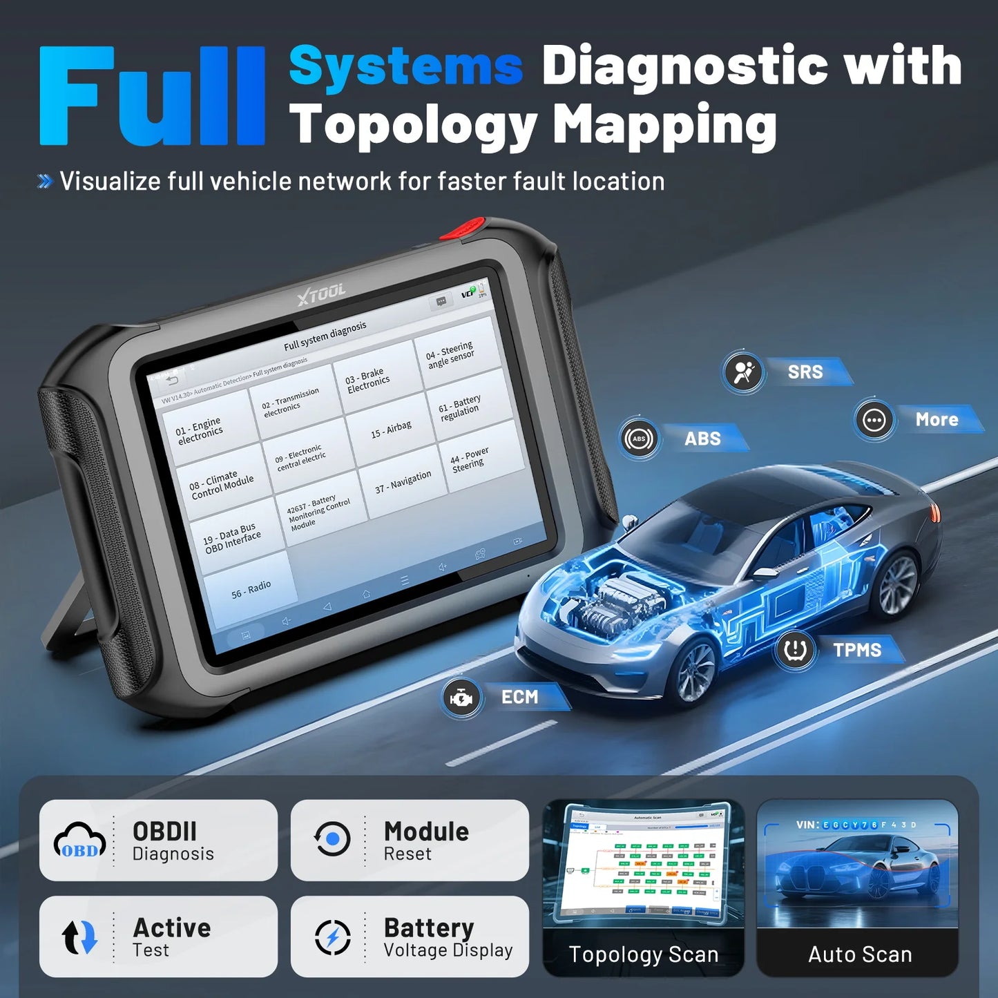 Autodiagnosetool – Diagnoseapparaat – ECU Programmeur – Diagnosescanner – Auto Scanner – 9,7-inch Touchscreen – 45+ Onderhoudsfuncties - QUORE