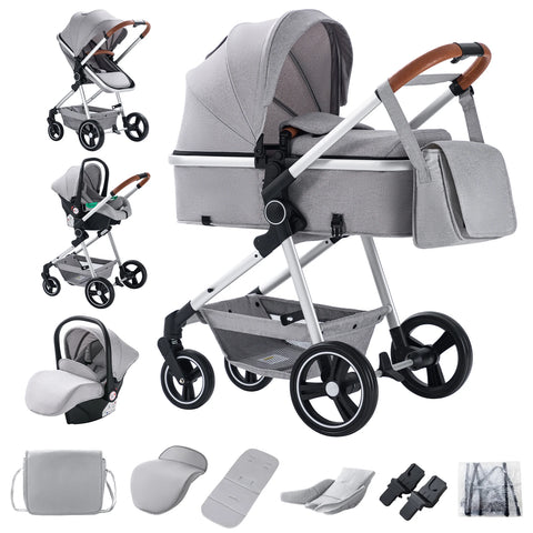 kinderwagen - Jogging buggy - Runner - Lichtgewicht kinderwagen - Baby kinderwagen - Kinderwagen - 3 in 1 Opvouwbare Kinderwagen - hoog Aluminium Frame - Luxe - Kinderwagen voor Pasgeboren Baby's - Grijs