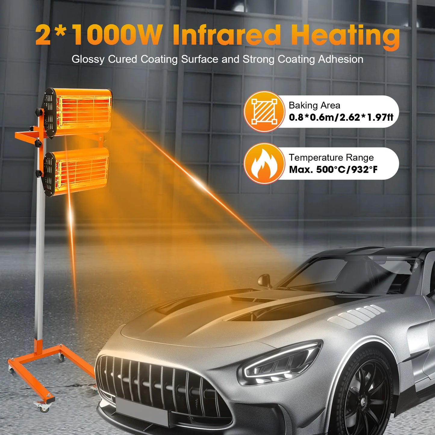 Infrarood Verf Droger – Verfdroger – IR Droger – Verfkaars – Drooglamp – 2000W Vermogen – 360° Draaibare Lampkop