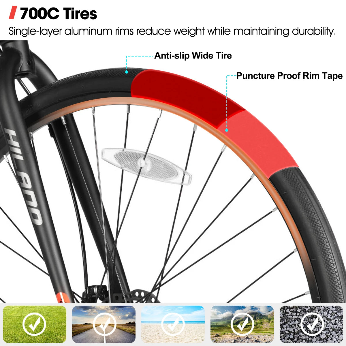 Hiland 700C Men's and Women's Road Bike, Lightweight Aluminum Frame, 7-Speed Dual Disc Brake Racing, 28-Inch Commuter Road Bike - QUORE