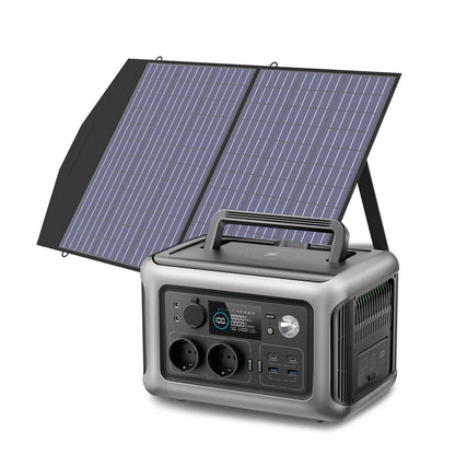 Powerstation - Stroomgenerator - Mini-Generator - Draagbare - Krachtcentrale - met 100W Zonnepaneel - AC Stopcontacten - LiFePO4 Batterij - voor Thuis - Tenten - Buiten - Kamperen - 299Wh - 600W - Zwart