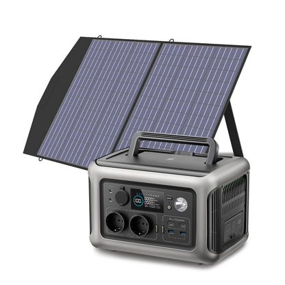 Powerstation - Generator - Aggregaat - Powerbank - Draagbare - 299Wh LiFePO4 - 600W AC Uitgang en 100W Zonnepaneel - voor Camping en Noodstroom