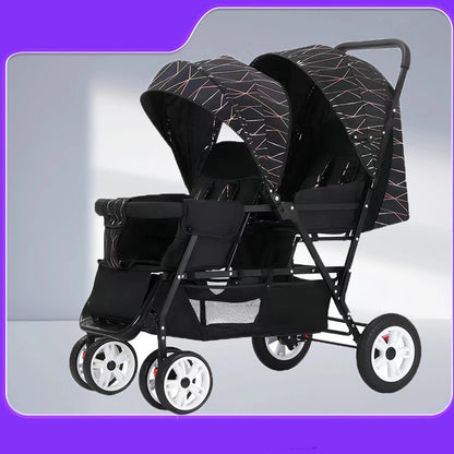 Duo Kinderwagen - Duo Buggy - Dubbele Buggy - Opvouwbare -  Verstelbare Rugleuning - Regenhoes - 72 × 42 × 97 cm - Grijs - QUORE