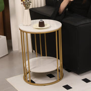 Side Table Round - Coffee Tables - Round Table - Side Tables Living Room - Shelf 2 Levels - Jewelry Storage - Metal Frame - Gold.