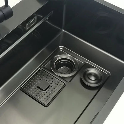 Nano Kitchen Sink Matte Black Above Mount Washing Basin with chopping board 304 Stainless Steel Single black kitchen sink