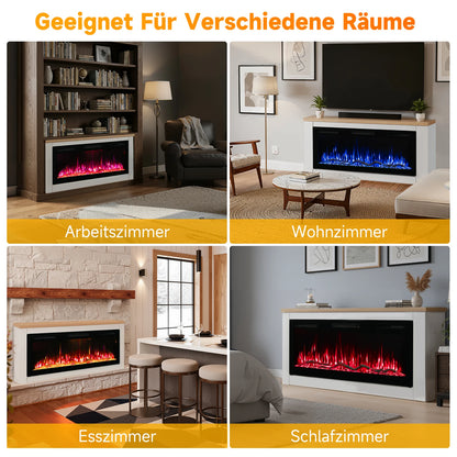 Elektrische Haard – Sfeerverwarmer – Kamin – Inbouwhaard – Vuurtafel – 150 cm Zwart – 1000/2000W Verwarming – 12 Kleuren 3D Vlammen - QUORE