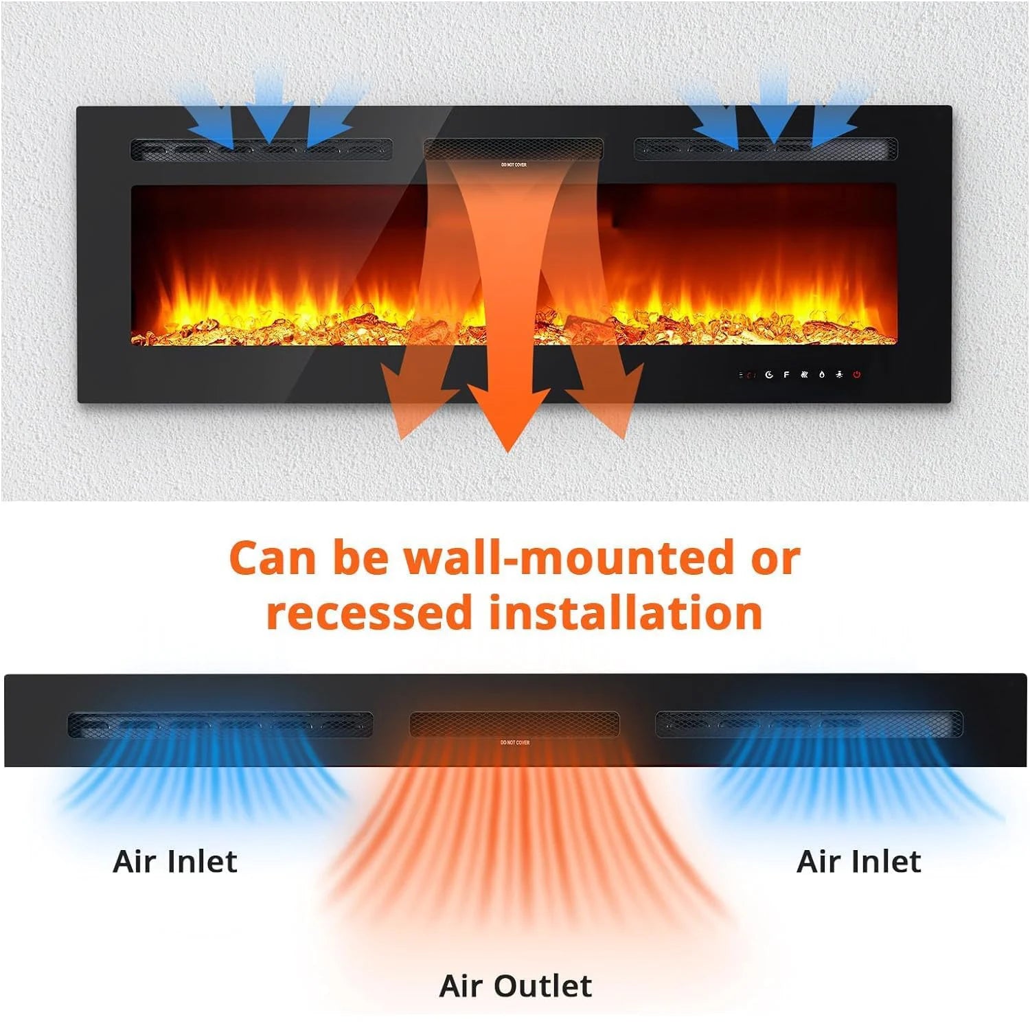 Elektrische Wandhaard – Sfeerkachel – Inbouwhaard – Wandkachel – 3-in-1 Haard – 1800W Verwarming – 12 Kleuren Vlameffecten Met Afstandsbediening - QUORE