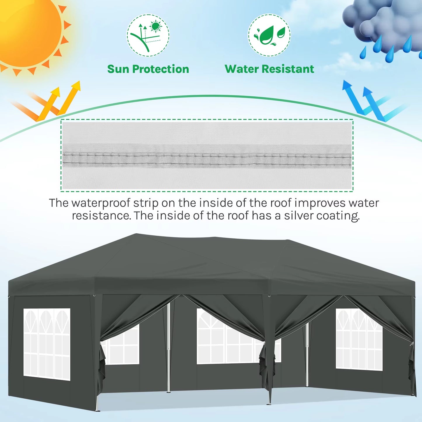 Tuinpaviljoen – Partytent – Tuitent – Overkapping – Waterdicht Oxford Doek – Pop-Up Systeem - 3x6 Meter – Antraciet