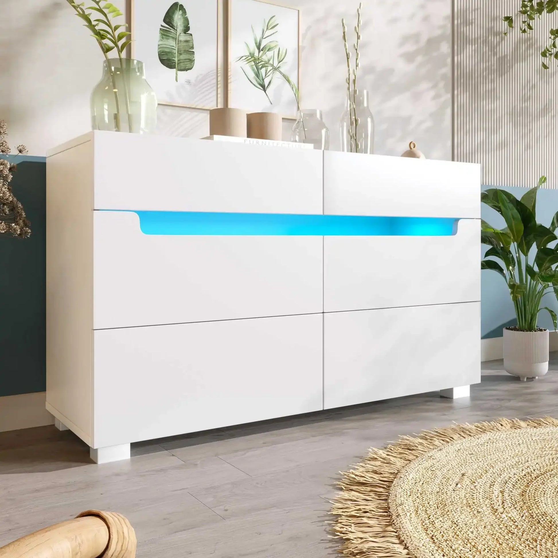 Ladekast – Opberger – Kast Met Lades – Meubel – Slaapkamerkast – 6 Ruime Lades – Smart LED-Verlichting - QUORE