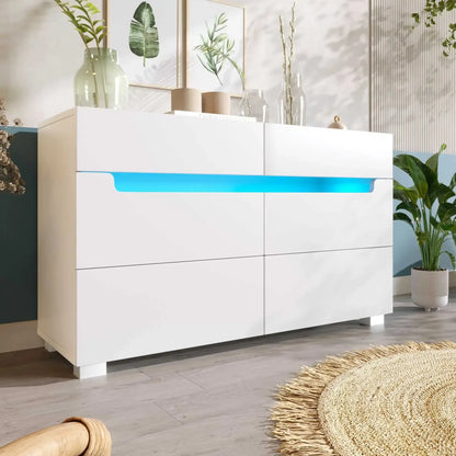 Ladekast – Opberger – Kast Met Lades – Meubel – Slaapkamerkast – 6 Ruime Lades – Smart LED-Verlichting - QUORE