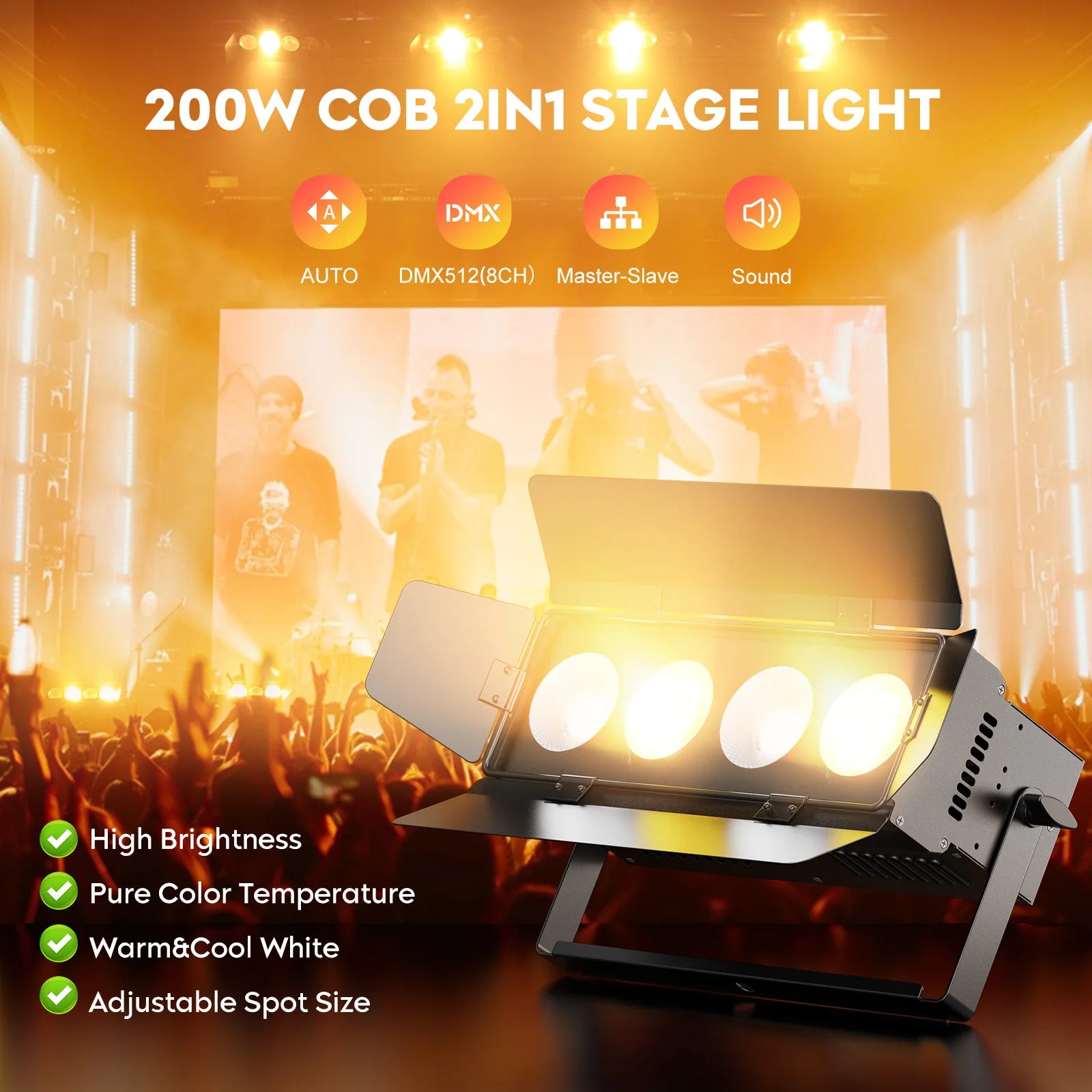 LED Parlicht – Podiumverlichting – DJ Licht – Theaterlamp – Feestverlichting – 200W COB LED – Warm & Koud Wit Licht – DMX512 Sturing – EU Stekker 2PCS - QUORE