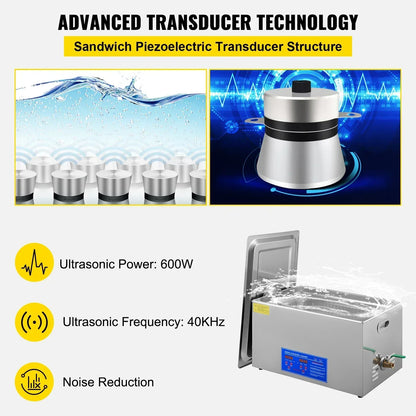 Ultrasoon Reiniger - Roestvrij Staal Professionele -  Ultrasone Reinigingsapparaat - Digitale Verwarmings Timer - Sieraden - Brillen - Tanden - 15LL - QUORE