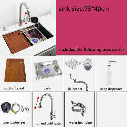 Onderbouw Spoelbak – Keukenspoelbak – RVS Spoelbak – Enkele Spoelbak – Spoelbak Met Kraan – 75x40 cm – 304 Roestvrij Staal – Watervalkraan
