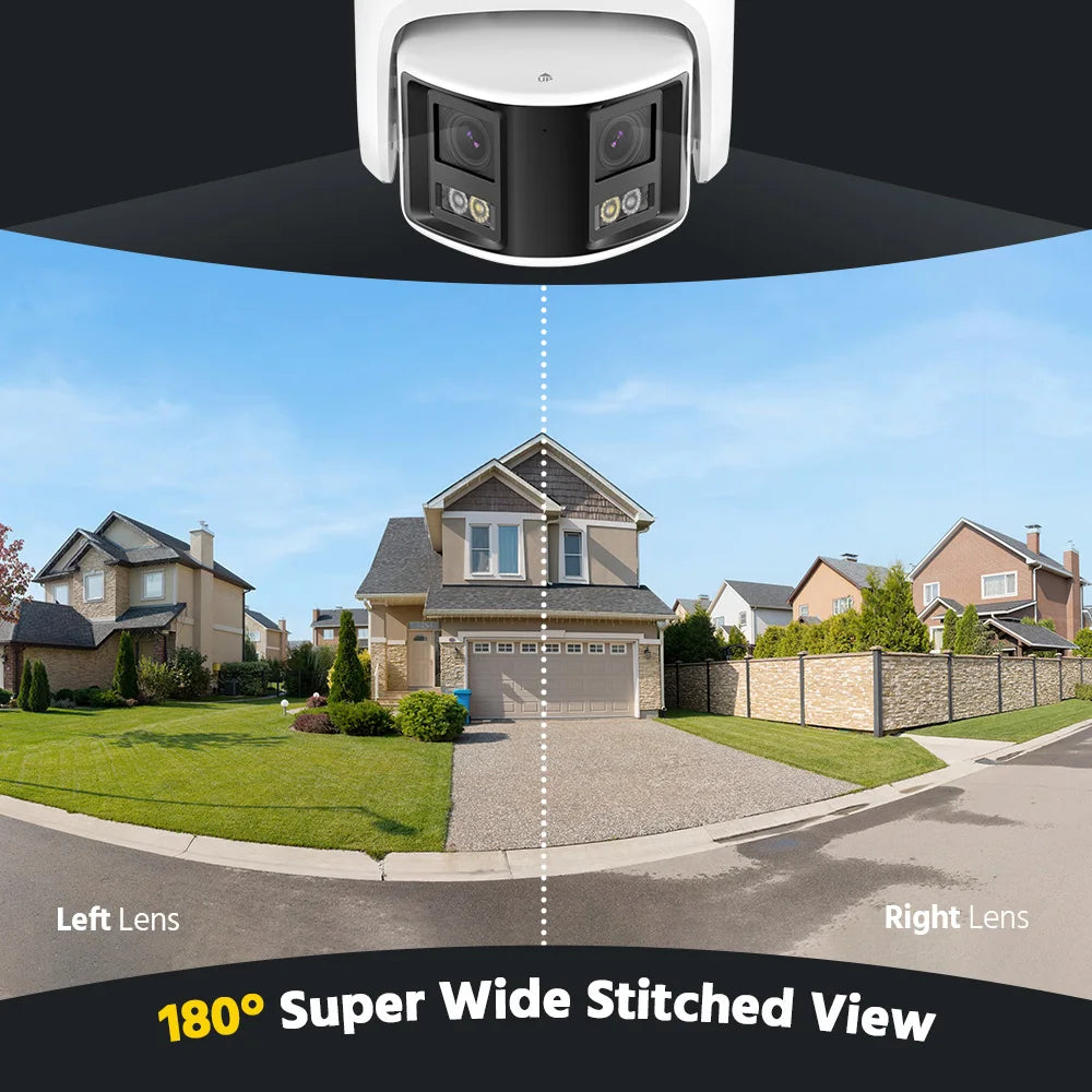 Beveiligingscamerasysteem - 8MP- Openlucht- Bewakingscamera - Beveiligingscamera - IP66 Waterdichte - POE technologie - met Dual Lens, IR Nachtzicht en Tweeweg Audio – Buitencamera voor Netwerktoezicht -  4K 180° Panoramische - Wit