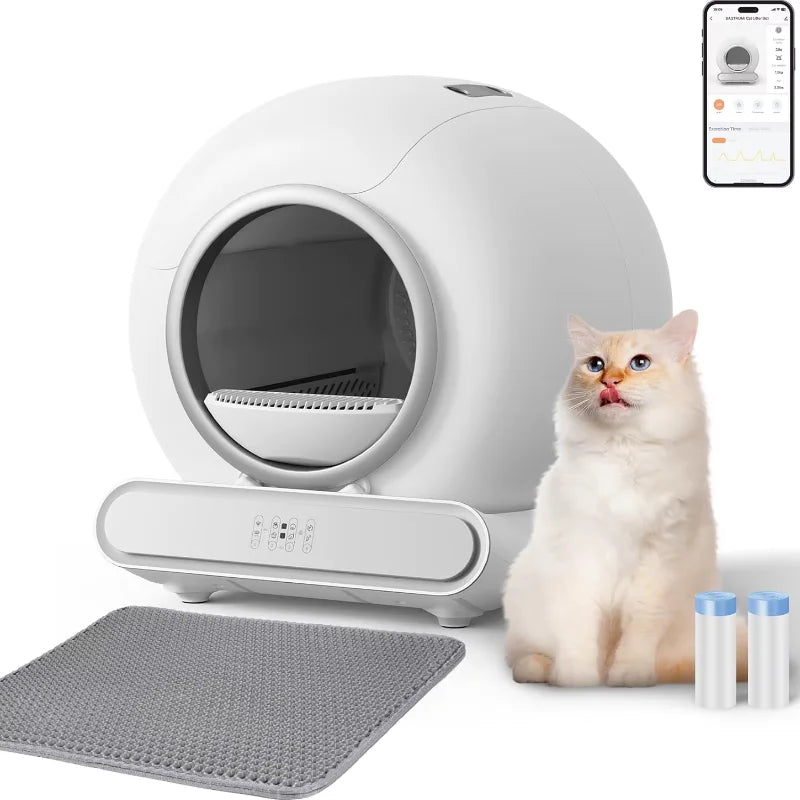 Kattenbak – Automatische Kattenbak – Zelfreinigende Kattenbak – Elektrische Kattenbak – Slimme Kattenbak – 65L Capaciteit – App Besturing