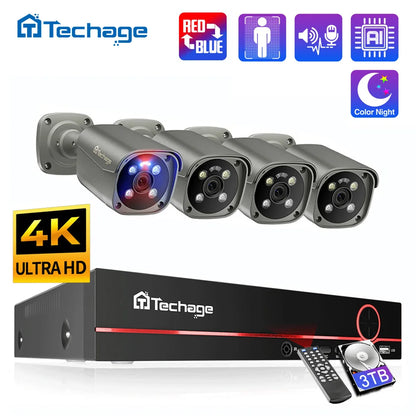 Techage 8CH 5MP 8MP 4K POE Camera System Two Way Audio Colorful Night Smart AI Face Detection CCTV Video Surveillance System Set - QUORE