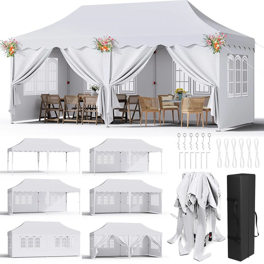 Paviljoen - Tuinpaviljoen - Partytent - Tuintent - Pop-up Kliksysteem - Stabiel - Vouwtent - Opvouwbaar - met 6 Zijpanelen - Waterdicht - Winterbestendig - 50+UV-Bescherming - voor Tuin - Buiten - Achtertuin - Oxford fabric - 3 x 6 m - Wit